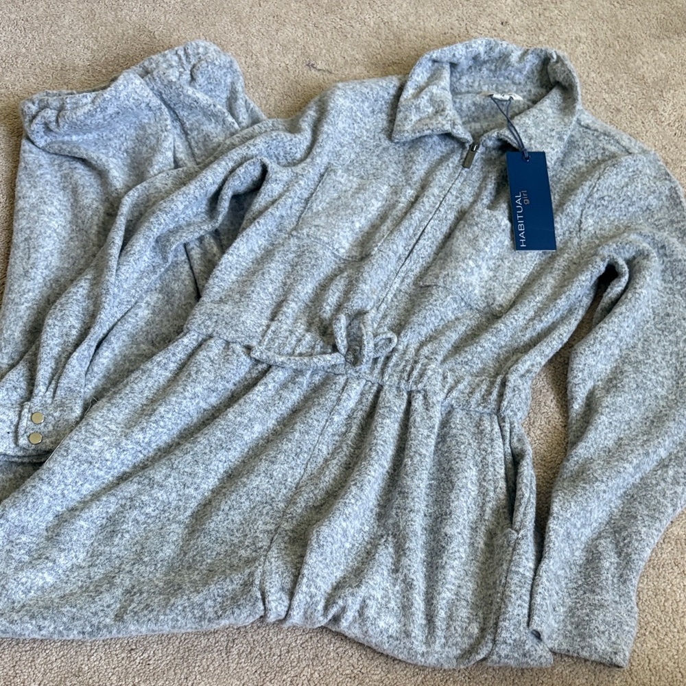 NWT Habitual Gray Heather Zip-Up  Jumpsuit